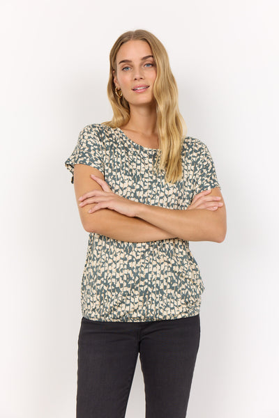 SC-MARICA AOP 315 T-shirt Støvet Grøn