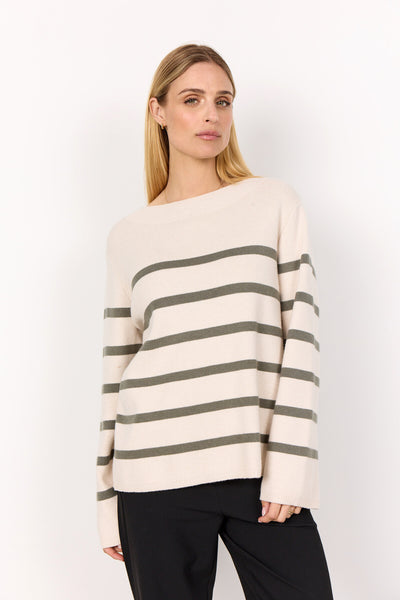 SC-KANITA STRIPE 21 Pullover Støvet Grøn