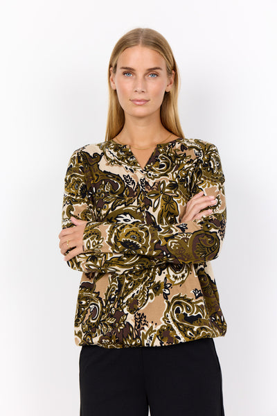 SC-FELICITY AOP 518 Bluse Mørkegrøn