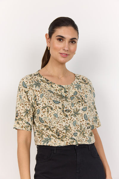 SC-FELICITY AOP 497 T-shirt Støvet Grøn