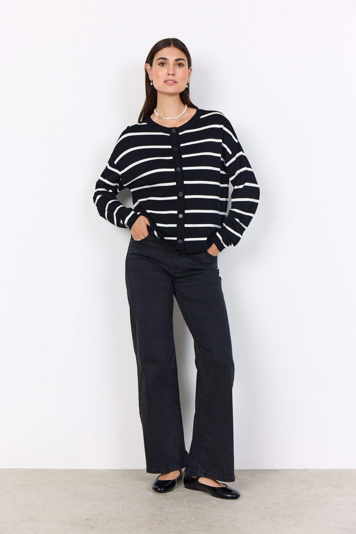 SC-DOLLIE STRIPE 795 Cardigan Sort