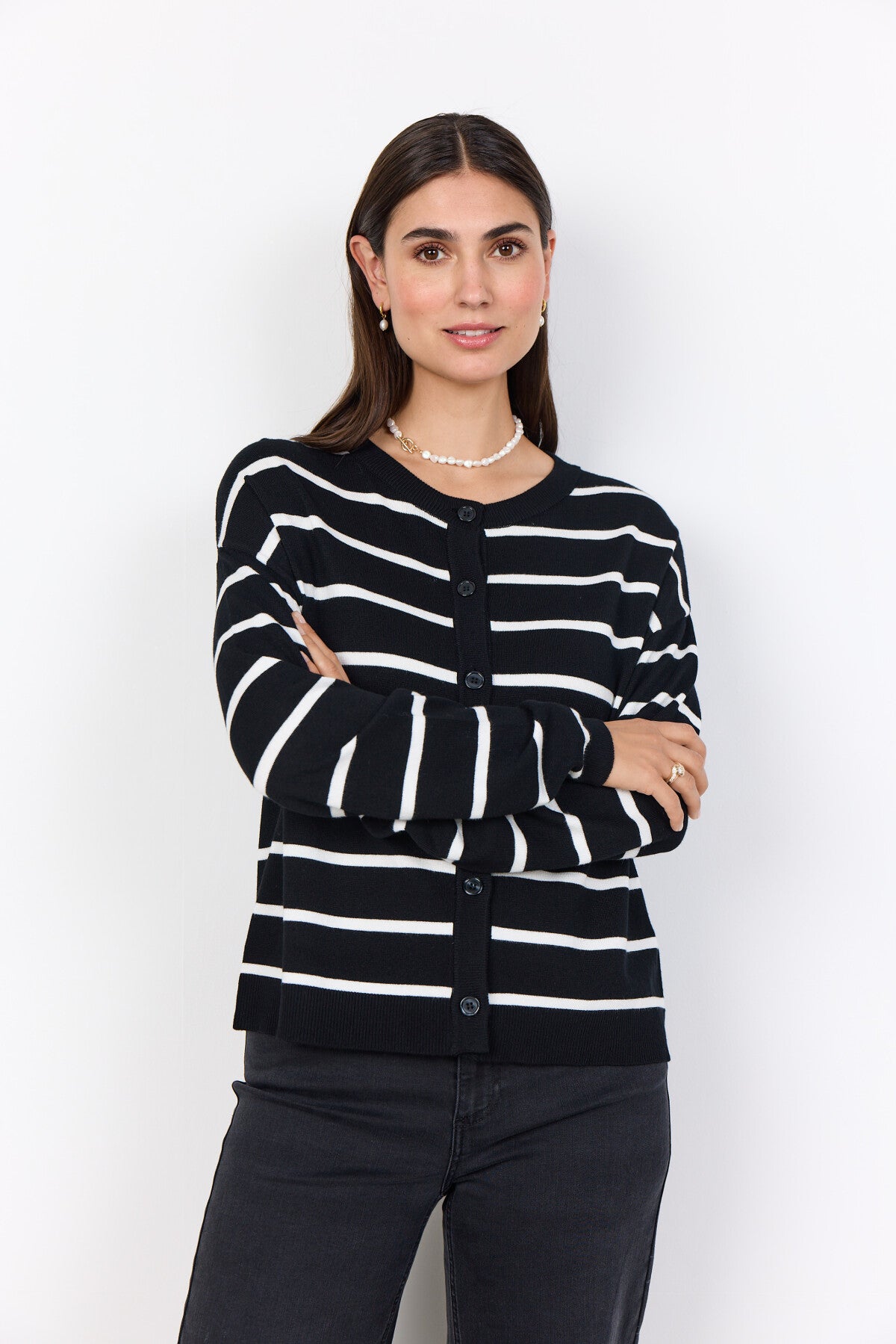 SC-DOLLIE STRIPE 795 Cardigan Sort