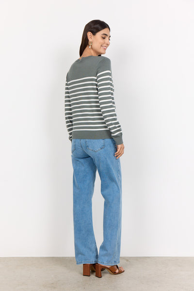 SC-DOLLIE STRIPE 784 Cardigan Støvet Grøn