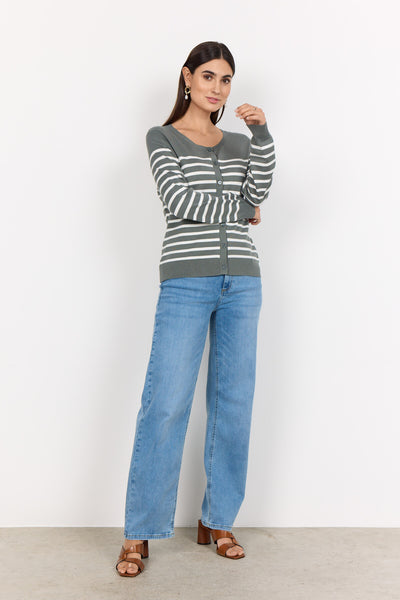 SC-DOLLIE STRIPE 784 Cardigan Støvet Grøn