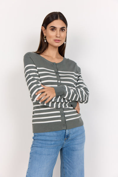 SC-DOLLIE STRIPE 784 Cardigan Støvet Grøn