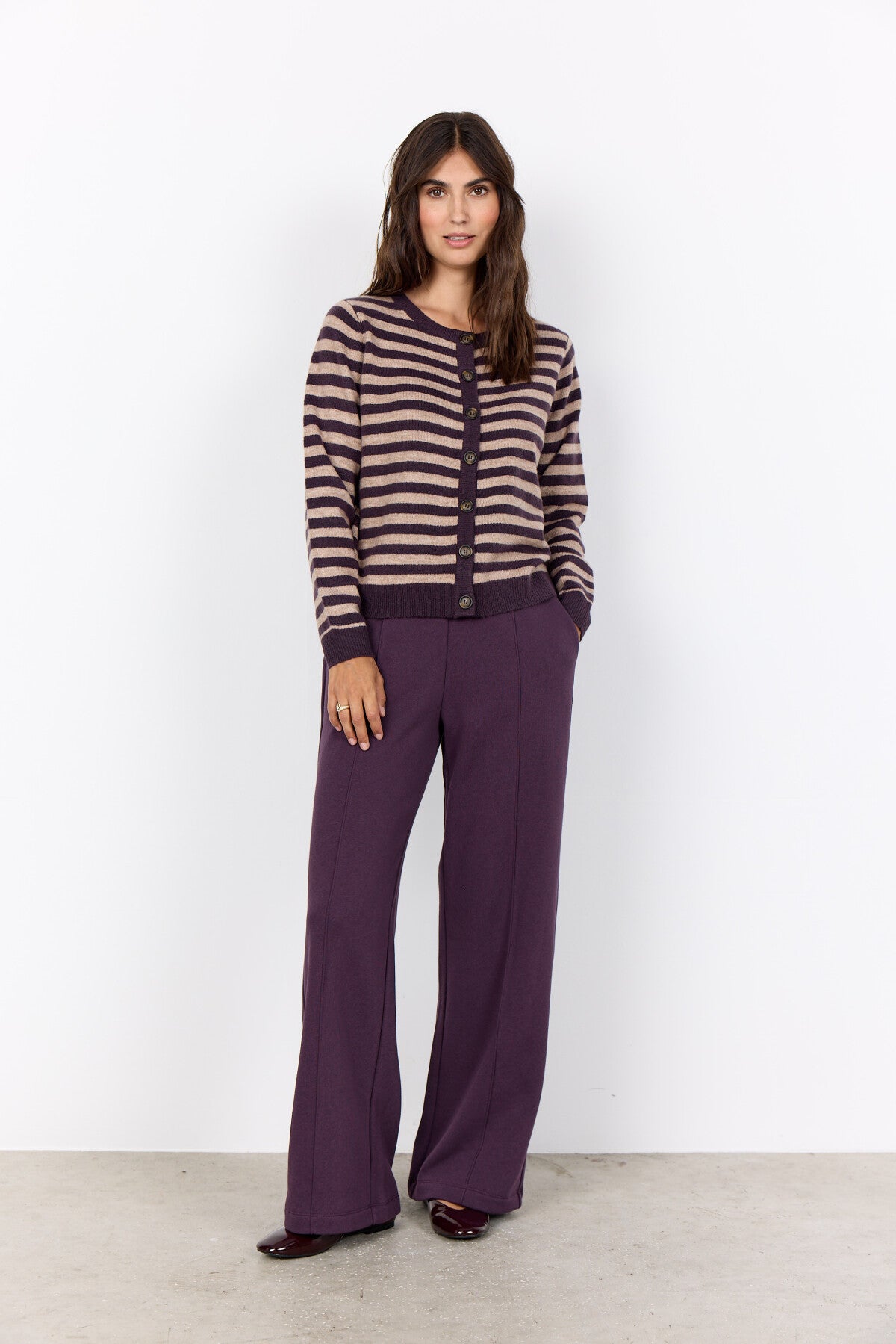 SC-ORLEAN STRIPE 13 Cardigan Lilla