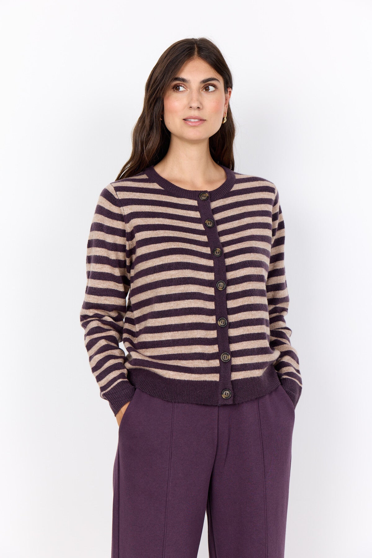 SC-ORLEAN STRIPE 13 Cardigan Lilla